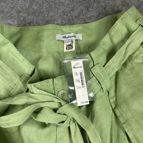 Madewell Shorts Women’s 4 Green 100% Linen High Rise Belted Beach Lightweight - Picture 9 of 9
